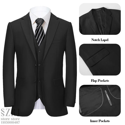 Men's 5-Piece Business Suit Set: Jacket+Vest+Pants+2 Bow Ties (Red+Blue).Premium, Tailored， For Parties, Weddings, Business.