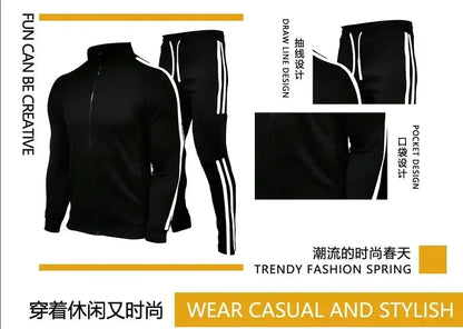 2025 New Men's Zipper Tracksuit Set Sweatshirt and Sweatpants Sports Suit Running Fitness Clothing