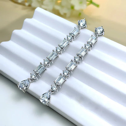 Pear/Emerald/Round Cut Full Moissanite/high Carbon Diamond Drop Earrings 100% 925 Sterling Silver Long Tassel Earrings for Women