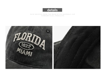 Vintage Washed Cowboy Baseball Cap for Men Women FLORIDA Embroidery Sun Cap Casual Snapback Hip Hop Hat Curved Brim Soft Top Hat