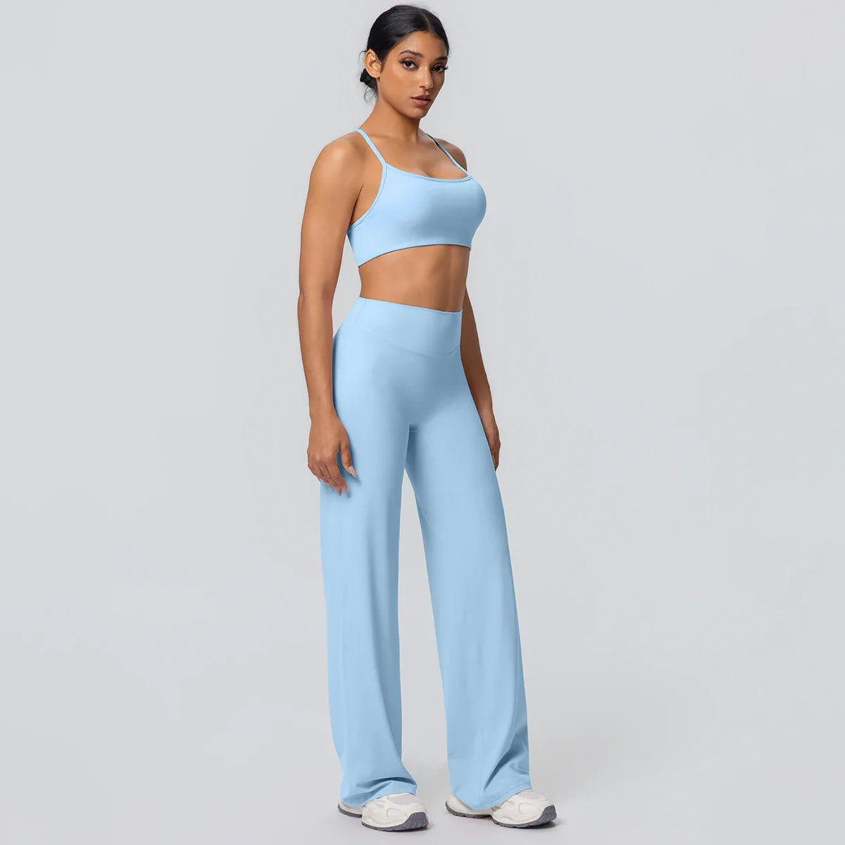 Women Gym Sports Yoga Suit Sexy Beautiful Back Yoga Underwear With Chest Pad Solid Color High Waisted Wide Leg Pants Yoga Set