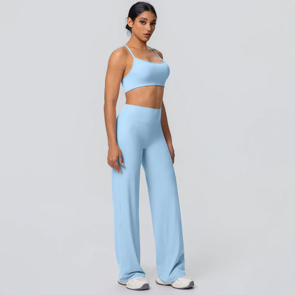 Women Gym Sports Yoga Suit Sexy Beautiful Back Yoga Underwear With Chest Pad Solid Color High Waisted Wide Leg Pants Yoga Set