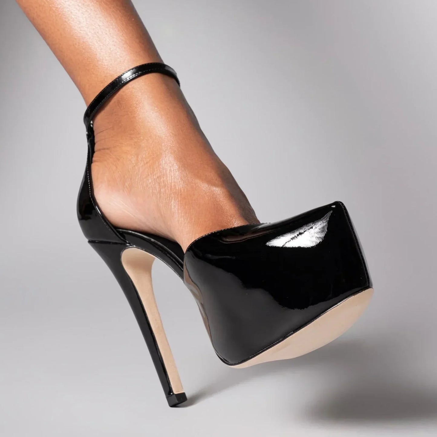 Red Patent Leather Platform High Heels  Stiletto Ankle Buckle Strap Solid New Arrivals Fashion Slingback Buckle Strap Shoes