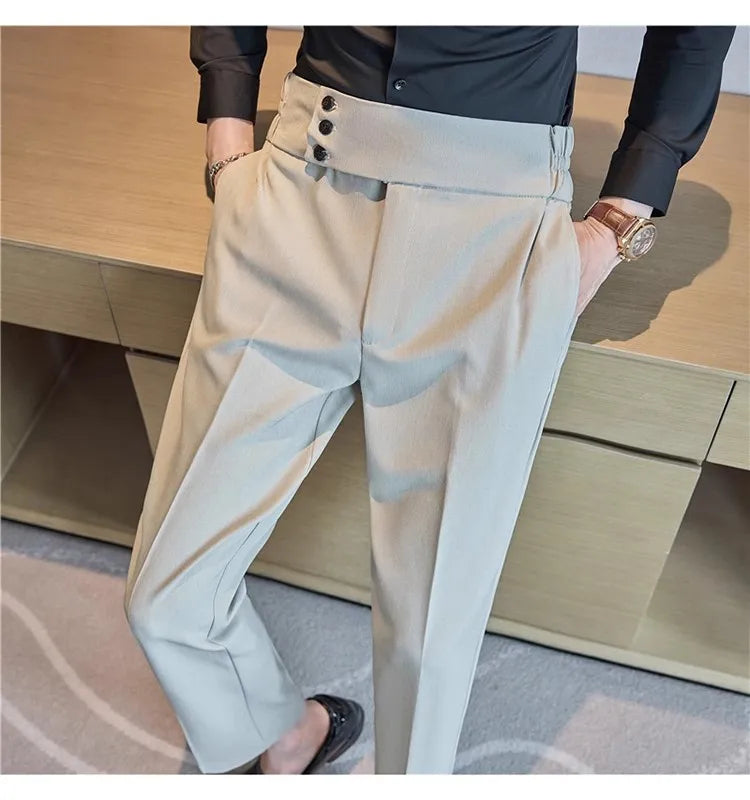 Men Summer Boutique Suits Pants Male Formal Wear Trousers Quality Men British Style Ice Silk Fabric Business Casual Suit Pants