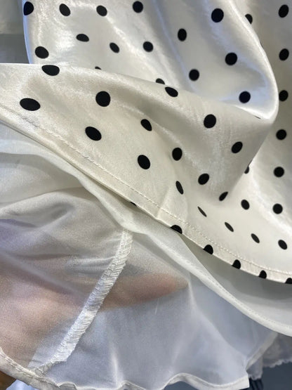 Elegant Satin Women Skirts Solid Zipper Faldas Mujer Ladies Double-layer Casual Chic Black White Dot Mini Skirt Korean Summer