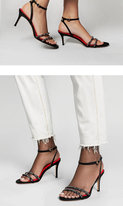 Woman's  Heels Summer Satin Open Toe Ankle Strap Girls Sandals 8cm
