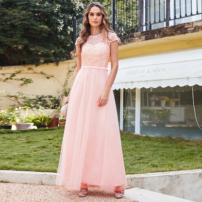 Pearl Pink Chiffon Lace Bridesmaid Dresses Sweetheart Long Evening Gowns With Sashes Formal Occasion Party Prom Vestido De Festa