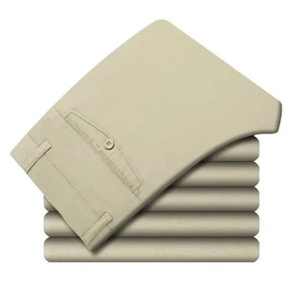 Professional Business Men's 100% Cotton Trousers Autumn Thick Summer Light Smart Office Style Quick-Drying Work Pants GOZBKF