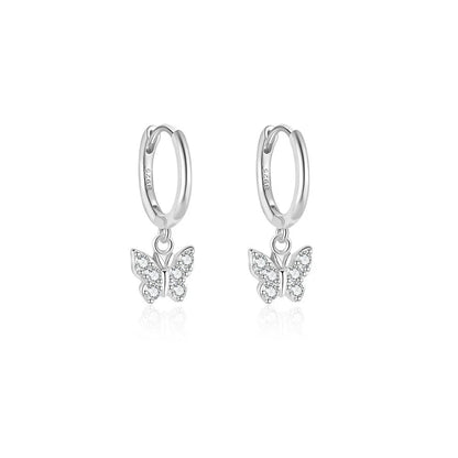 925 Sterling Silver Earring Fashion Geometry Butterfly Zircon Asymmetry Pearl Drop Earring Simple Temperament Trend Women Ear Je
