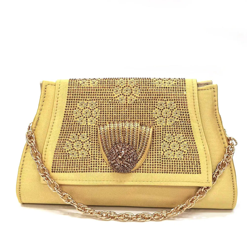 Italian Shoes And Bag Sets For Evening Party With Stones Italian Satin cloth  Rhinestone bow Handbags Match Bags
