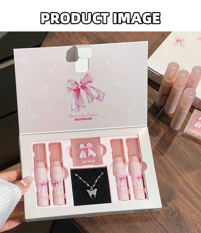 Makeup Sets Include 4Pcs Velvet Matte Lip Mud,1 Pc Blush Palette And 1 Necklace Gift Cosmetics Kits Lasting Lipgloss
