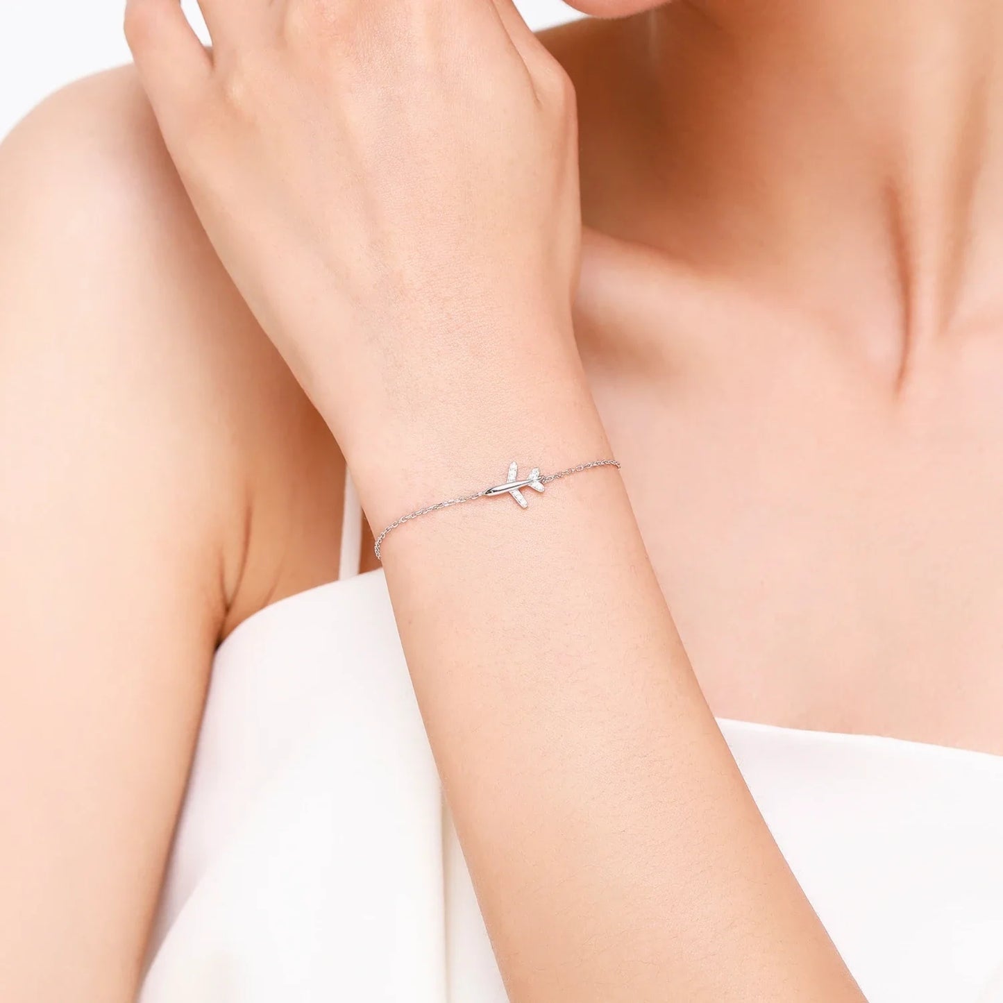 Fashion Clear CZ Aircraft Bracelet Solid 925 Sterling Silver Charm Chain Exquisite Bracelets For Women Girls Jewelry Gift