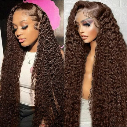 Chocolate Brown 13x4 Human Hair Wigs HD Lace Human Hair Wig 34 Inch Brown Deep Curly Lace Frontal Wigs 13x4 Transparent Lace Wig
