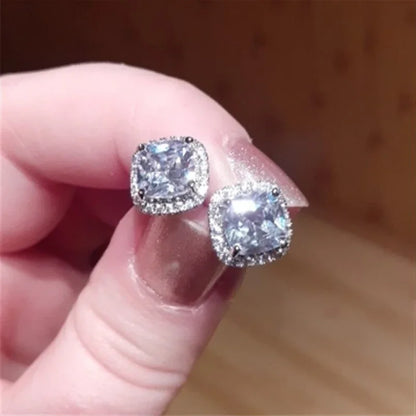 Ne'w Bright White/Yellow/Pink CZ Stud Earrings for Women Fashion Contracted Jewelry High Quality Wedding Engagement