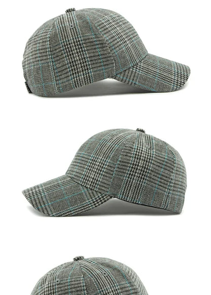 Spring Autumn Women's Baseball Cap Cotton Classic Checkered Snapback Hat Men Women British Style Hard Top Sunshade Hat