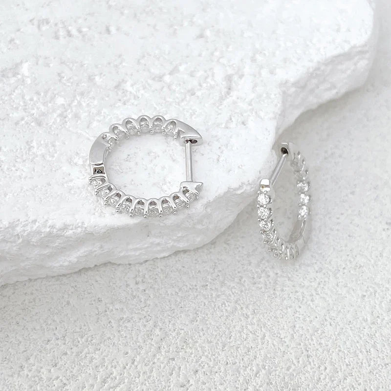 Full 1.5mm D Color Moissanite Ear Hoop Earrings 925 Sterling Silver Earring For Woman Wedding Engagement Trendy Jewelry