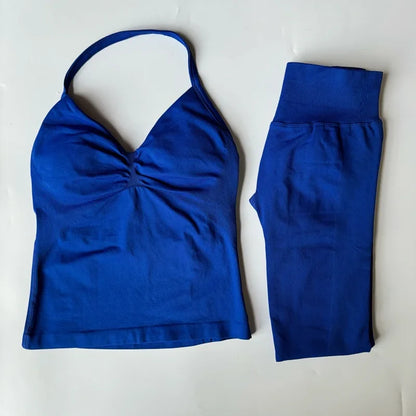 2 Pieces Set Leggings Set Women Backless Tank Tops High Waist Scrunch Gym Suit Fitness Clothes Outfit Workout Yoga Set