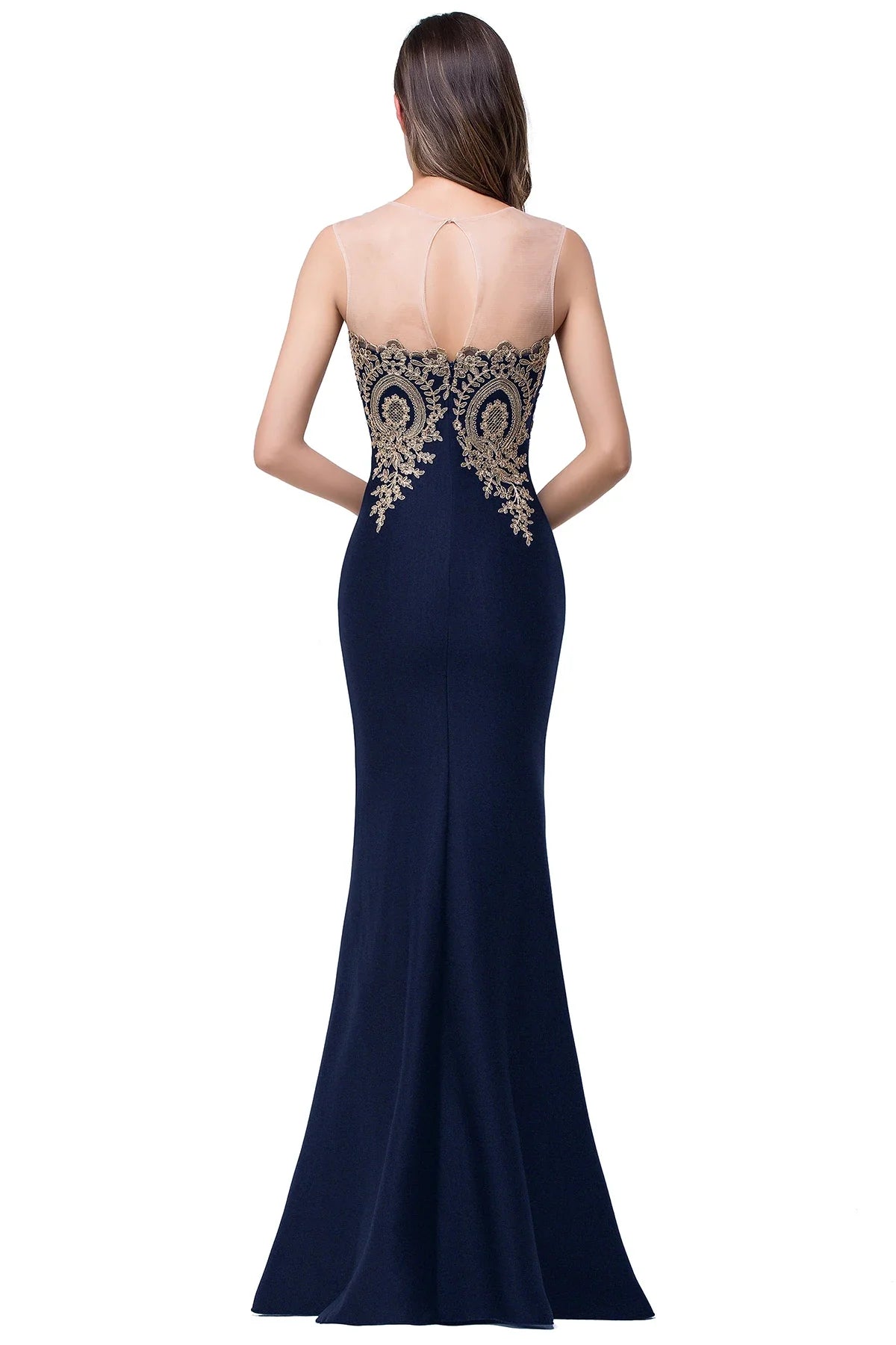 Elegant Mermaid Evening Dress Women Sweetheart Illusion Golden Appliques Lace Wedding Party Prom Gown Robe de Soiree