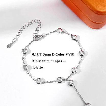 3mm Round Bezel Moissanite Bracelets for Women 14-21cm Adjustable Chain GRA Certified s925 Silver Diamond Bubble Bracelet