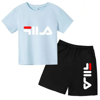 Kids Gift Sports Short-Sleeved Round Neck Black Letters Fashion White T-shirt+Shorts Summer Boy Girl Casual Outdoor Jogging Suit