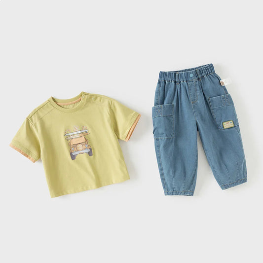 Boys 2PCS Suit Summer T-shirt Jeans Pants Sets Children Short-Sleeved T-shirt Trousers Two-Piece Set Casual DB2261195