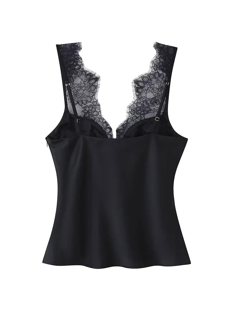 Women's Elegant Camisoles Sexy Splice Lace Sleeveless Sling Top Fashion Slimming Vintage Tank Top 2026 New Lady Street Wear