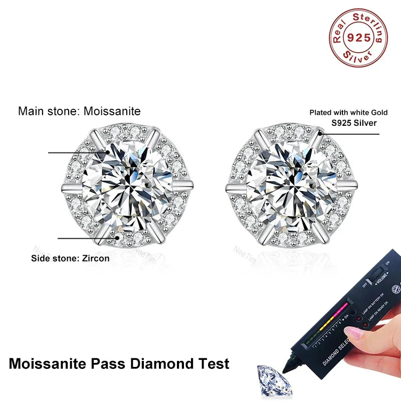 1ct Moissanite Stud Earrings for Women Sparkling Classic Wedding Lab Diamond Earring 925 sterling silver Women's earrings