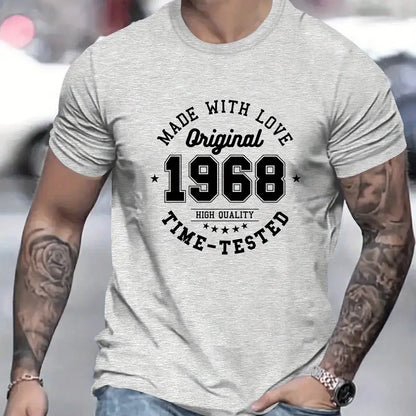 Men's summer 100% cotton MADE MITH LOVE 1968 printed fashionable casual sports loose round neck short sleeved T-shirt top