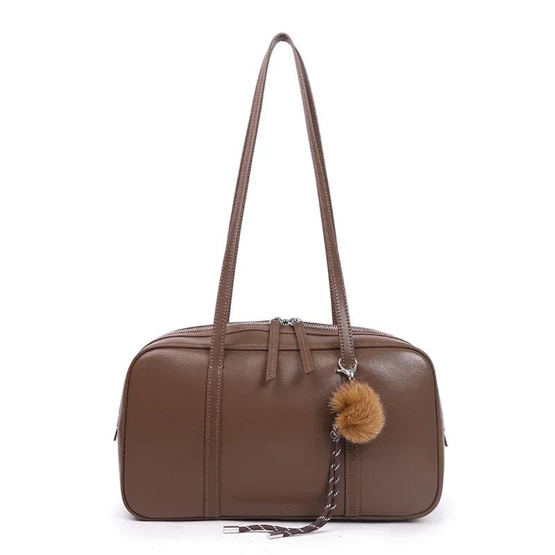 Women's Cow Genuine Leather Shoulder Bags Ladies Fashion Designer Luxury Handbags Female Retro Commute Boston Cowhide Handbag