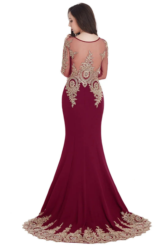 Prom Dresses Women Beading Long Sleeve Backless Elegant Lace Applique Formal Evening Party Gown For Bride Robe De Soirée