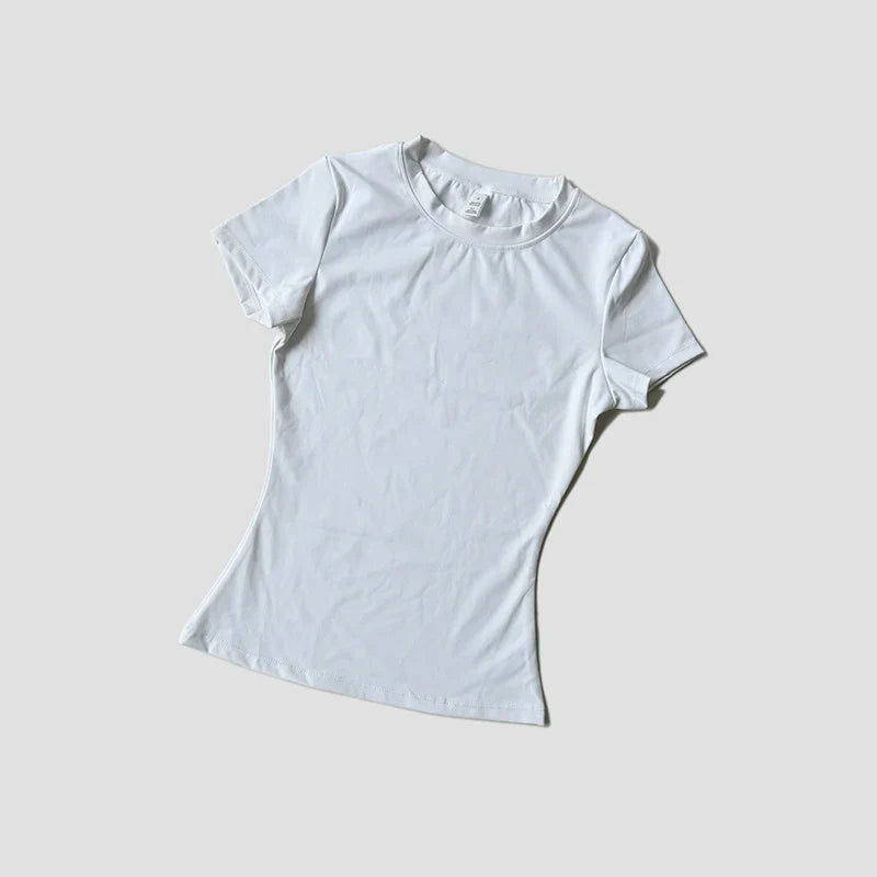 Women Solid Color Dry Fit Short Sleeve Crew Neck Athletic T-Shirt Fashion Casual Tee Suitable For Daily Running Workout Gym Top