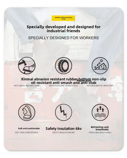 Anti Smashing Plastic Steel Toe Insulated Shoes, Breathable Suede Leather, All Season Anti Scalding Welding Shoes