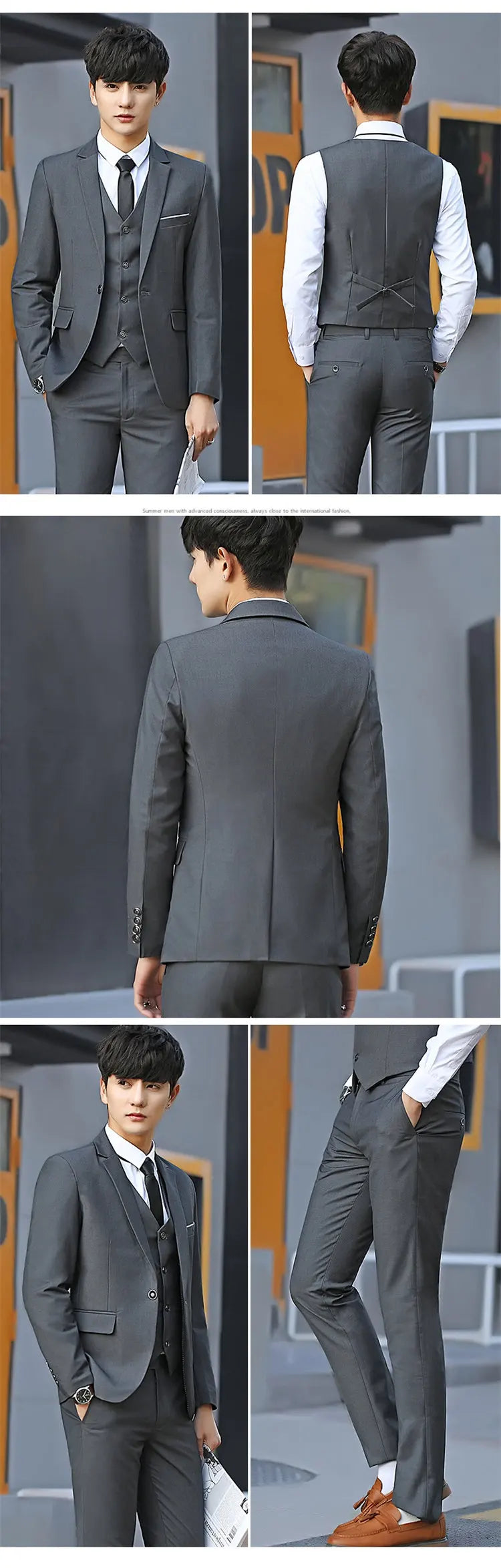 Suit Men Fashionable, Form-fitting Business Gentleman Striped Formal Suit, High-end Professional Wedding (Blazer+Vest+Pants)