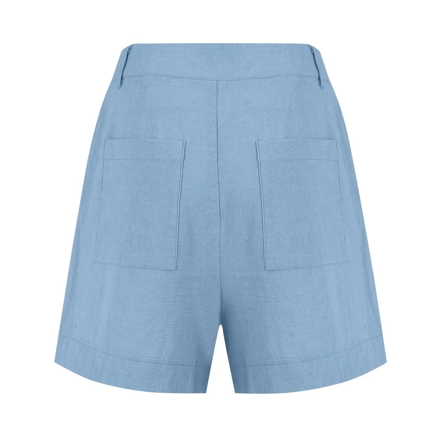 Cotton Linen Solid Shorts For Women Button High Waist Summer Loose Casual Pockets Shorts Female Pants Women Clothing