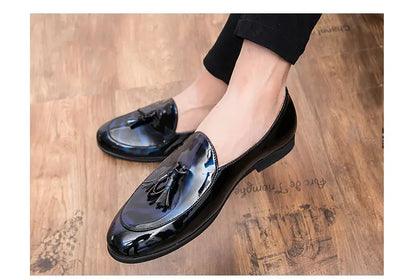 Fashion Men Shoes Patent Leather 37-47 Size Boys Breathable Loafers Black Soft Outdoor Casual Summer Mules Dress Flats