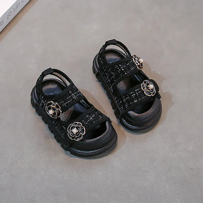 Korean Style Summer Sandals For Girls Luxury Pearl Flower Children's Beach Shoes Ergonomics Soft-soled Kid's Girl's Sandals