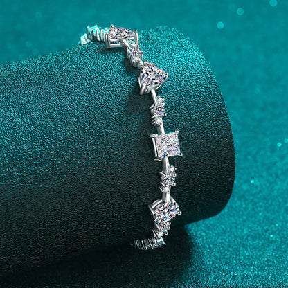 6.07-6.43CTTW Princess Cut Moissanite Tennis Bracelet for Women Full Diamond S925 Sterling Silver Plated Platinum Bangle
