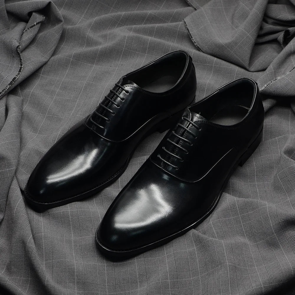 Italian Classic Mens Oxford Dress Shoes Genuine Leather Lace-up Plain Toe Burgundy Black Business Wedding Formal Shoes for Men