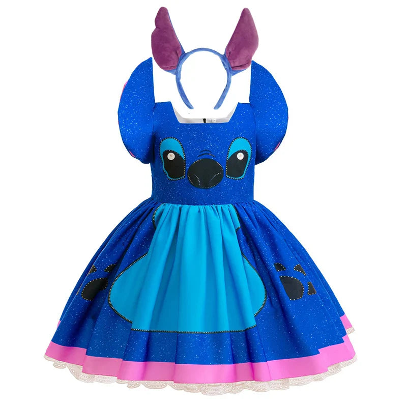 Vestido Lilo Stitch Meninas Disney Stitch Desenho Animado Cosplay Fantasia de Carnaval 2-10 Anos Crianças Desenho Animado Estampado Roupas de Festa de Halloween