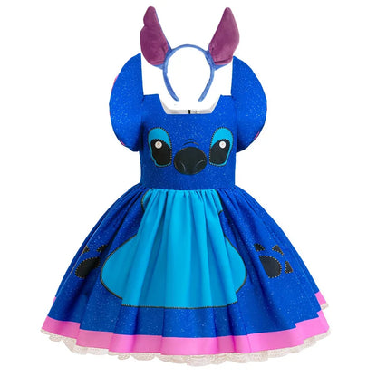 Vestido Lilo Stitch Meninas Disney Stitch Desenho Animado Cosplay Fantasia de Carnaval 2-10 Anos Crianças Desenho Animado Estampado Roupas de Festa de Halloween
