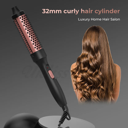 Curling Thermal Brush Double PTC Heated Curling Iron Brush Anti-Scald Round Brush 32mm Hair Curler Hot Volumizing Brush Styler