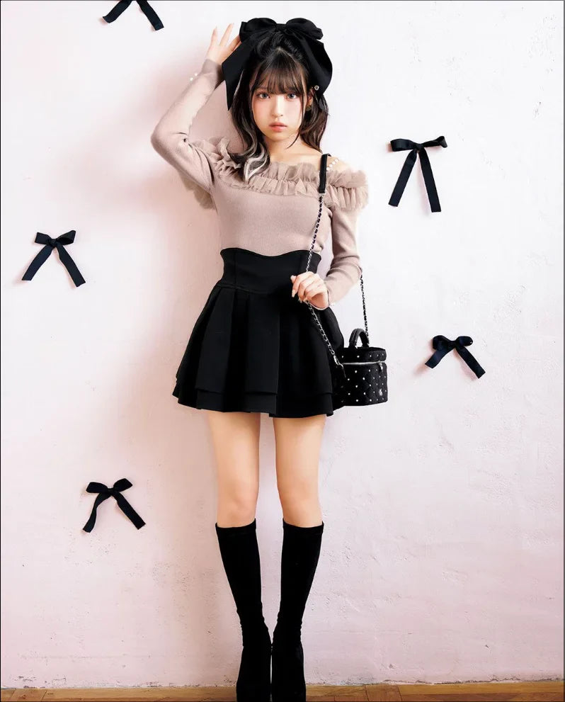 Japanese Lolita Skirts Ruffled Pleated Plaid Skirt Women 2026 Spring New Elastic High Waist Slimming Gentle Mini Skirt Culottes