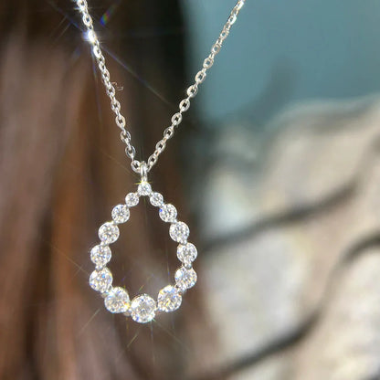 Hollow Waterdrop Full Moissanite Diamond Pendant Necklace For Women S925 Silver Plated 18k Gold Teardrop Neckchain Fine Jewelry