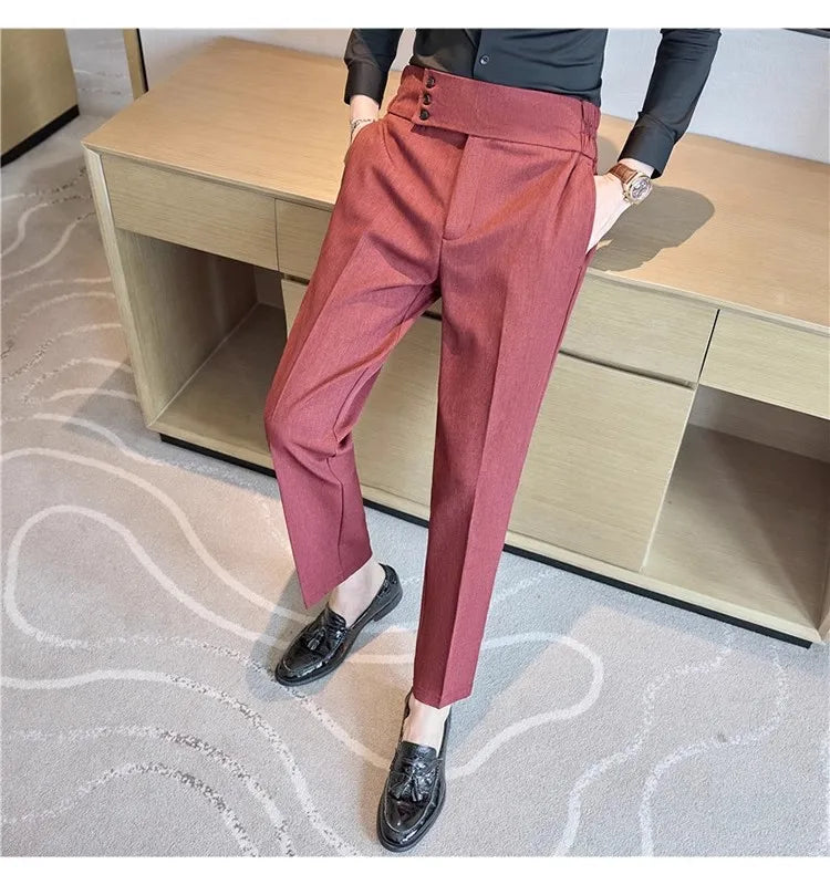 Men Summer Boutique Suits Pants Male Formal Wear Trousers Quality Men British Style Ice Silk Fabric Business Casual Suit Pants