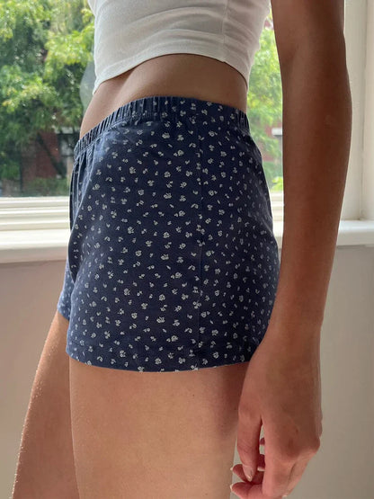 Womens Y2K Pajama Shorts Low Waist Striped Boxer Shorts Cute Lounge Floral Pj Shorts Bottoms Comfy Sleep Shorts Streetwear