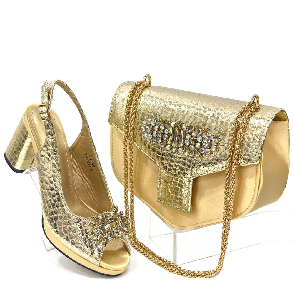 Fashion Italian Shoe and Bag Set Designer Women 2024 African Ladies Shoes and Bags Decorated with Rhinestone Wedding Women Pumps