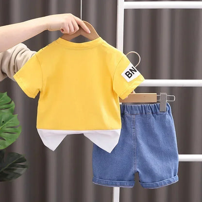 2025 Summer Baby Boys Spiderman Short Sleeve T-shirt+Jeans Sets Clothes Kids Fashion Clothing Outfits Children Sports Suits