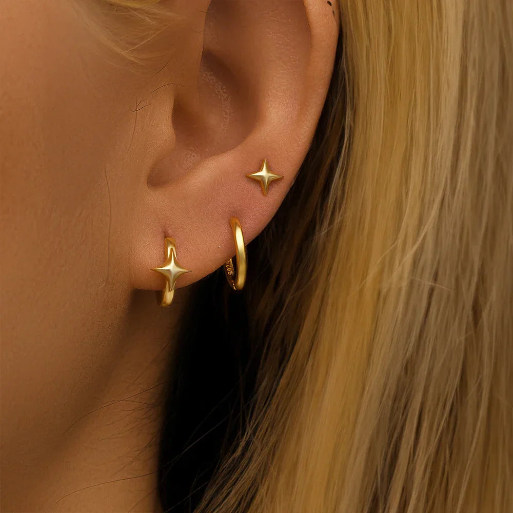 925 Sterling Silver 3pcs 4pcs Set Zircon Stud Earrings 18k Gold Star Minimalism Huggies Earring Fine Jewelly Set Party Gift