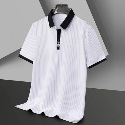 Brand striped design men's short sleeve fashionable polo shirt 2024 summer new cool and breathable casual lapel golf T-shirt