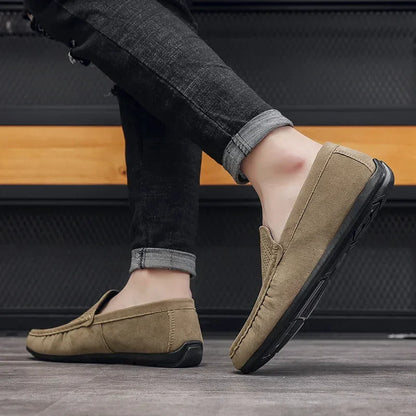 Summer Suede Men Casual Shoes Outdoor Breathable Lightweight Leather Mens Walking Shoes Anti Slip Lightweight Driving Shoes